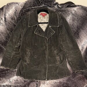 Sundance Gray Distressed Corduroy Double-Breasted Pea Coat